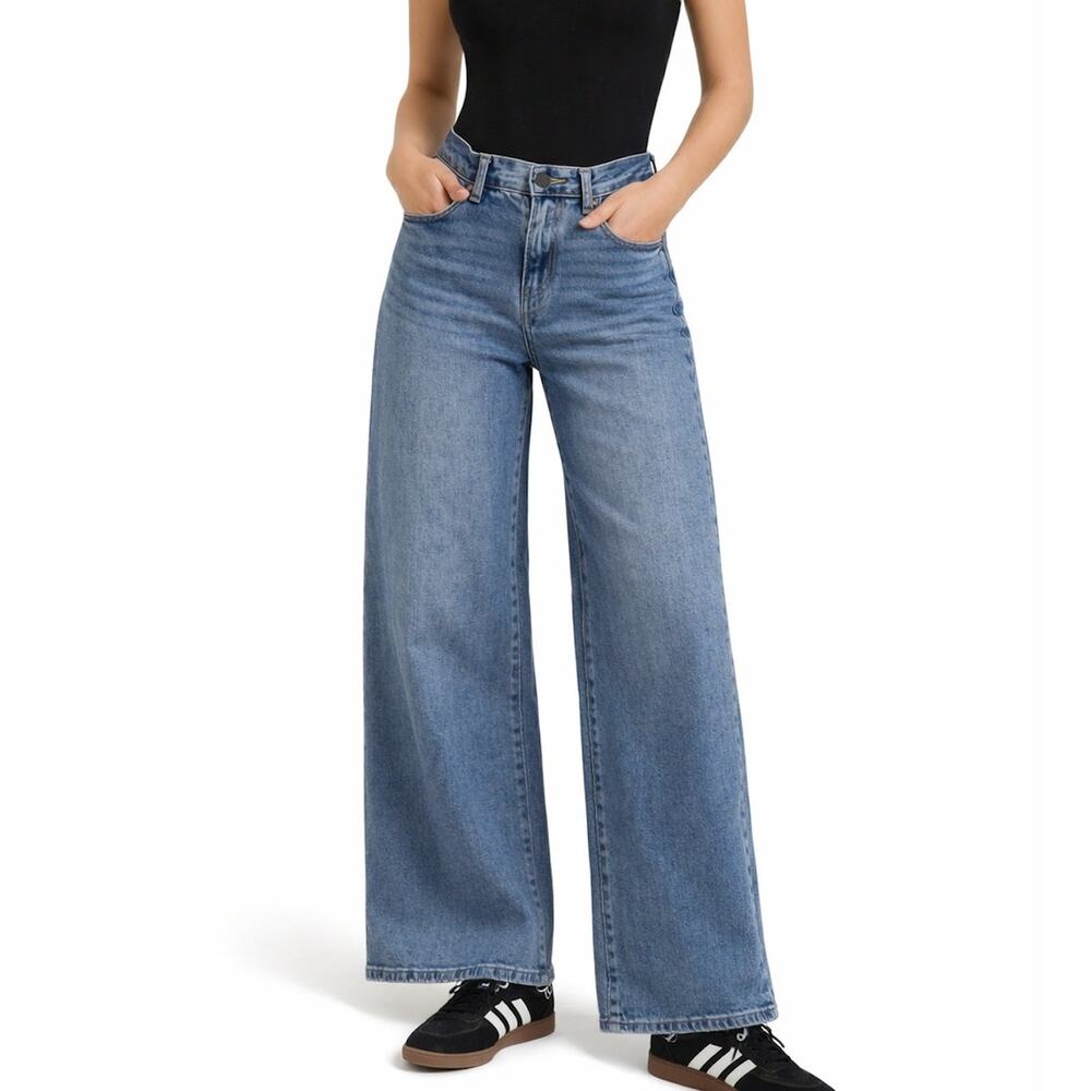 Sincerely Jules High Rise Wide Leg Jeans Medium Wash Baggy Denim Size 5 Size 27